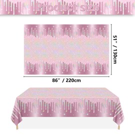 Pink Glitter Table Cloth, Light Pink Tablecloths for Baby Shower Anniversary Bachelorette Party Bridal Wedding Decorations, 4 Pack, 130 x 220 cm