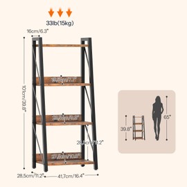 HOOBRO Ladder Shelf, 4-Tier Bookshelf, Corner Bookcase, Freestanding Storage Shelf Display Organizer, for Living Room, Bedroom, Home Office, Kitchen, Rustic Brown and Black BF304CJ01