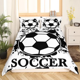 Feelyou Soccer Duvet Cover Tie Dye Bedding Set for Kids Boys Girls Teens Room Decor Black White Comforter Cover Set Queen Size Sports Games Bedspread Cover 3Pcs Zipper