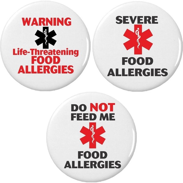 Set 3 Warning Threatening Food Allergies/Do Not Feed 2.25” Large