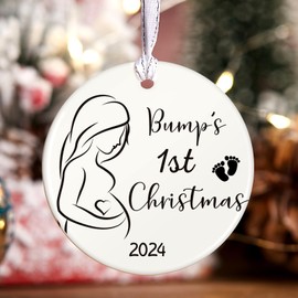 Marsui Christmas Bauble Bump's First Ceramic Ornaments 2024 Christmas Tree Decoration Hanging Plaque Gifts for Pregnancy Mummy and Daddy Toddler New Baby(2.76 x 2.76 Inches,Round Style)