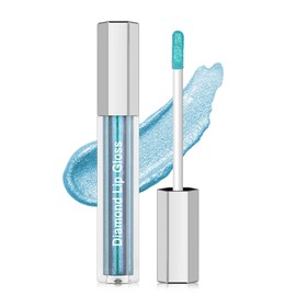 Glitter Lip Gloss Long Lasting, Blue Plumping Shimmer Lipgloss for Women, Waterproof Diamond Chameleon Liquid Lipstick, Metallic Highly Pigment Holographic Lipstick, Ideal Lip Makeup Gift-07