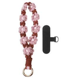 PATIKIL Boho Macrame Keychain, Handmade Wristlet Bracelet Keychain Keyring Holder Key Wrist Lanyard Phone Wrist Strap with T-shaped Pad for Women Girls, Pink Red