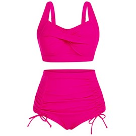 Hanna Nikole Plus Size Two Piece Bathing Suits for Women High Waisted Bikini Set Tummy Control Swimsuits Pink 16W