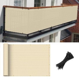 Goleray 3'x10' Beige Balcony Privacy Screen Fence Outdoor Patio Mesh Shade Net Cover, UV Protection Shade Cloth Temporary Fencing for Apartment Railing Porch Deck
