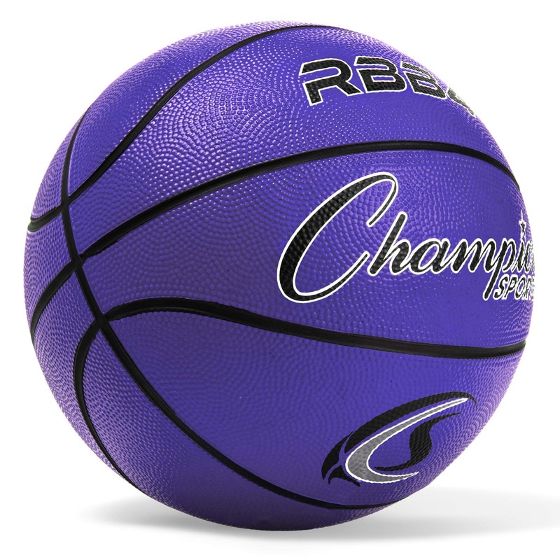 Champion Sports Heavy Duty Rubber Cover Nylon Basketballs-Intermediate (Purple, Size