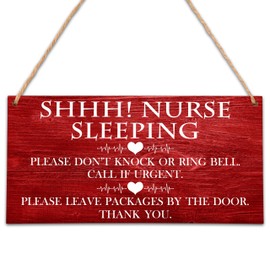 Shh Nurse Sleeping Sign, Please Do Not Knock Or Ring Doorbell Wooden Plaque Sign, Night Shift Worker Sign For Front Door, Gifts For Nurse Nursing Student - HF09