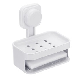 sourcing map 1Pcs Suction Cup Soap Dish, Removable and Reusable Wall Mounted Double Bar Soap Holder for Shower No-Drilling Sponge Holder for Bathroom Kitchen, White