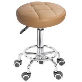 IBVIVIC PU Leather Rolling Stool Height Adjustable Round Swivel Stools for Spa Salon Massage Work Chair with Foot Rest Brown