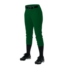 Alleson Athletic Girls' Standard Belt Loop Fastpitch Pant – Five Pro-Style Fit, Moisture-Wicking & Durable Fabric, Dark Green, Large
