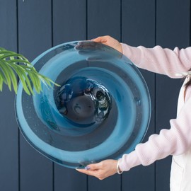 A&B Home Blue Spiral Charger Plate - Large Circular Glass Charger Plate, Tabletop Home Décor, Living Room Entryway Coffee Table Accent Piece, 17" x 17" x 3"