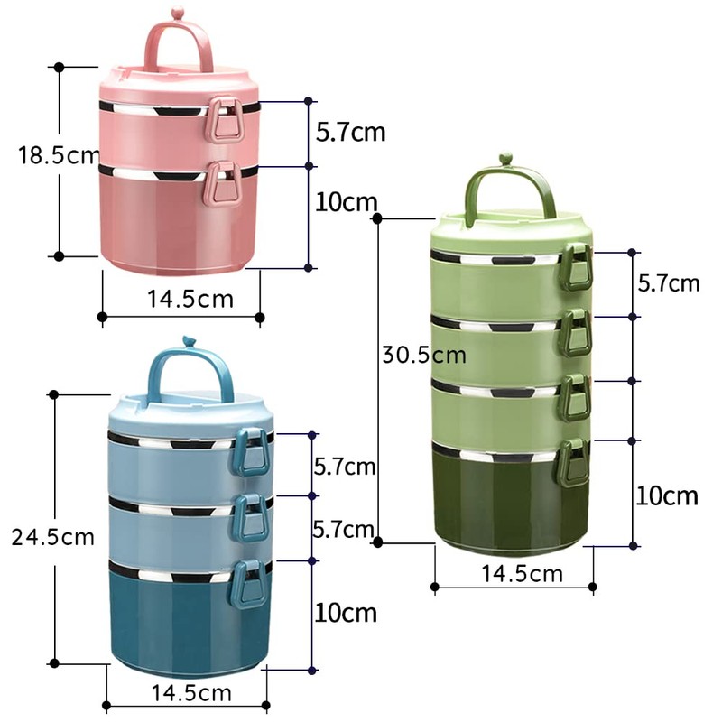 SANQIAHOME 3-Layer Stackable Stainless Steel Lunch Box, Leak-Proof, Green