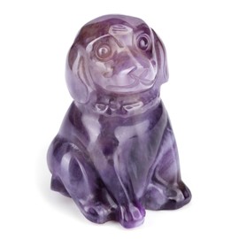 JSDDE Amethyst Crystal Dog Figurine Healing Gemstone Lucky Cute Stone Dogs Statue Ornament for Dog Lovers Home Office Crystals Dog Gifts
