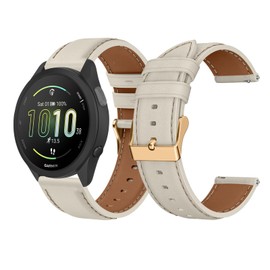 LanQii 20 mm Leather Strap for Garmin Forerunner 165/165 Music/245/645/Vivoactive 5/3/3 Music Replacement Strap, Soft Leather Watch Strap for Garmin Venu Sq 2/Venu 2 Plus/vívomove Trend/Sport/3, White