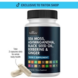 Sea Moss, 120 Capsules, Ashwagandha, Ginger, Black Seed Oil, Berberine, 18 Supplements in 1
