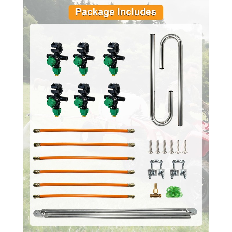 6 Nozzle ATV/UTV Sprayer Boom Kit with 2 Heavy-Duty Hooks,