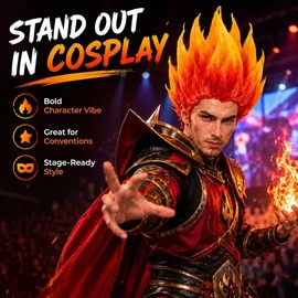 Fire Hair Wig Orange Red Yellow Stylish Flame Costume for Halloween Party Cosplay Spiked Style Stage Shows Concerts Photo Booths Adults Teens Pre Styled Lightweight