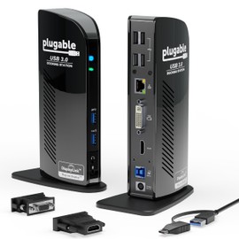 Plugable USB 3.0 Universal Laptop Docking Station for Windows (Dual Video HDMI & DVI / VGA, Gigabit Ethernet, Audio, 6 USB Ports)
