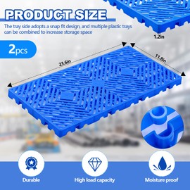 CroBlissful 2 Pcs Plastic Pallets 23.6'' l x 11.8 '' W x 1.2'' H Breathable Grid Floor Ventilation Pallet Lightweight Waterproof Wear Resistant Storage Pad for Supermarket Warehouse Garage Basement