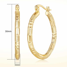 Aidomiya Gold Earrings 14k Gold Hoop Earrings for Women Large Hoop Earring with V-Shaped Engraved Design Womens Hoops Earring 30MM