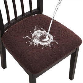 YISUN Waterproof Chair Seat Covers for Dining Room, Stretch Jacquard Chair Covers, Thicken Luxury Kitchen Dining Chair Slipcovers Protector (6, Chocolate)
