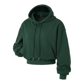 GIVON Women's Green Cropped Hoodie Pullover Drop Shoulder Lightweight Loose Casual Crop Hoodies / DCF279-GREEN-S