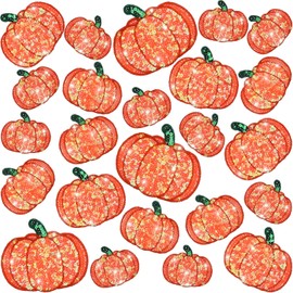 Remagr 24 Pcs Holiday Sequin Iron on Patches in 4 Sizes Glitter Patches Embroidered Decorative DIY Crafts Accessories for Clothing Bags Jackets Jeans Hats Backpacks Costume(Pumpkin Style)