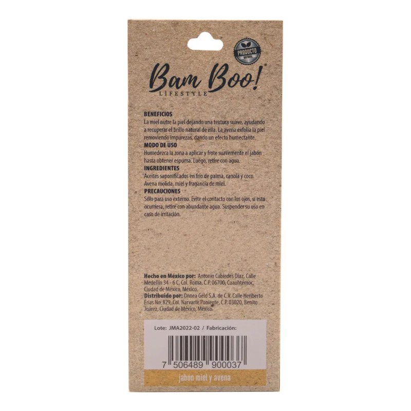 Bamboo Jabón Artesanal Natural Miel y Avena - Unidad -