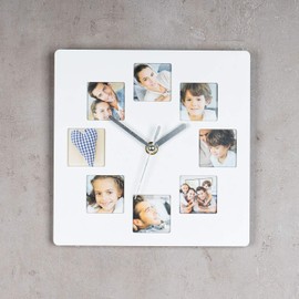 Wall Clock White 21 x 21 cm Photo Clock 8 Photos Picture Frame Kitchen Clock Collage Gallery Wall Decoration