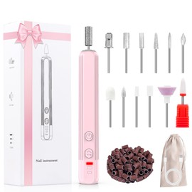 Elektrisches Nagelbohrer Set, AOMEES Tragbares Kabelloses Nagelfeilen Set für Acryl und Gelnägel, Maniküre und Polieren mit 100 Schleifbändern (Rosa)