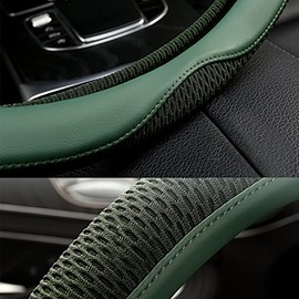 LKWLIKEI - Funda Universal para Volante de Coche, de 15 Pulgadas, Tela de Microfibra Transpirable, Antideslizante, cómoda, cálida en Invierno y Fresca en Verano, Verde