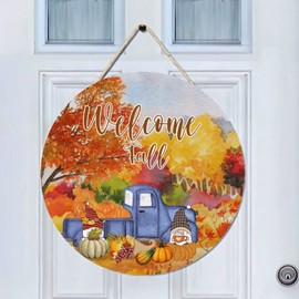 Welcome Fall Wooden Signs Fall Truck Pumpkin Gnome Fall Front Porch Decor Vintage Farmhouse Sign for Door Decor Hanging Door Sign for Autumn Home Kitchen Decor 8 Inch