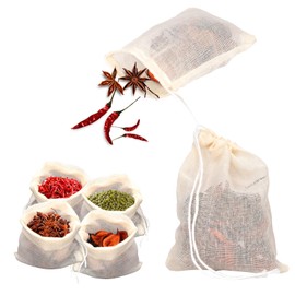 Pack of 24 Spice Bags for Cooking, 9.8 x 8 cm Drawstring Soup Bag, Muslin Bag, Reusable Tea Filter Bag, Herb Bag, Cheese Cloth Bag for Spices, Tea, Herbs, Soup, Cooking