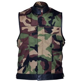 Military Print Camouflage Camo Cut Off Leather Lace Motorcycle Vest (US, Alpha, Large, Regular, Regular, Camouflage)