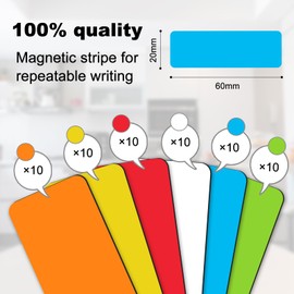 60 Magnetic Strips Writeable (60 x 20 mm), Magnetic Labels Writeable Colourful, Wipeable Magnetic Signs, Magnetic Labels for Whiteboards, Fridges, Magnetic Boards