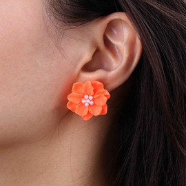 Boho Acrylic White Flower Earrings Pink Flower Stud Earrings Cz Pearl Flower Earrings Yellow Daisy Floral Earrings Wedding Statement Earrings Resin Orange Rose Earrings Jewelry for Women