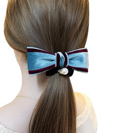 Wenlly fashionable velvet color blocked bow hair tie, high elasticity pearl ponytail holder, hair accessories for women girls, 1 pieces, green