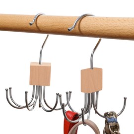 2 Pcs 360° Swivel Belt Hangers for Wardrobe, Tie Rack Hanger with 6 Hooks, Suitable for Tie, Belt, Gloves, Scarves, Handbags (Wood Color)