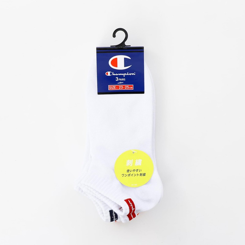 Champion CWSCZ401 3P Plain Socks, Non-Pile Logo Embroidery, Script Logo,