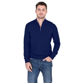 Cashmeren Men’s Mock Neck Half Zip Polo Sweater 100% Pure Cashmere Long Sleeve High Neck Pullover (Navy, Large)
