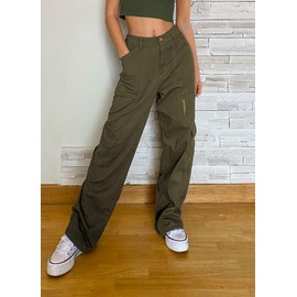 IVIR Cargo Pants Women Baggy Cargo Pants for Women Wide Leg Trouser Zipper Y2K Travel Tactical Streetwear Camo XL