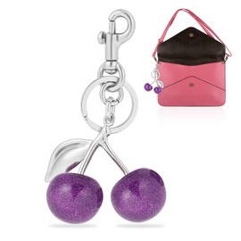 Cherry Bag Charms Purse Charms Sparkling Keychain for Handbags Purse, Bags Accessories, Mother's Day, Christmas Bag Gifts for Women(Silver Purple)