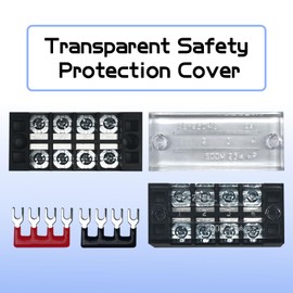 Tmyjfjingxi 4 Sets 4 Positions 600V 25A Terminal Blocks Ground Circuit Dual Row Bus Bar Wire Screw Terminal Block Kit with Cover 600V Pre Insulated Terminal Strip WW004-2504