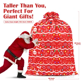 Oversized Bicycle Christmas Gift Bags 80"x60" Plastic Jumbo Gift Bag Present Bag Xmas Big Gift Wrapping Bags XXL Kids Extra Large Gift Bags Reusable Noel Birthday Party Favors Goody Bags Red