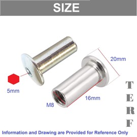 TERF® M8 X 16mm Joint Connector Nuts M8 (8mm) X 16mm Barrel Bolts Socket Head Insert Furniture Hexagonal Allen Radius Head Cap Nuts Alan Key Sleeve Hex Nut - Pack of 10