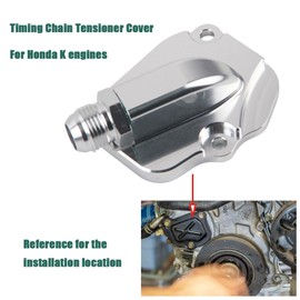 broyear K20 K24 Timing Chain Tensioner Oil Return Plate Cover with AN10 Fitting for Honda K20 K24 K-Series Engines, Engine Timing Cover, 6061-T6 Aluminum, Red & Silver Optional (Silver)