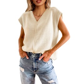 Saodimallsu Womens Summer Cap Sleeve Tops V Neck Casual Loose Fit Knit Lightweight Going Out Sweater Pullover Top Apricot