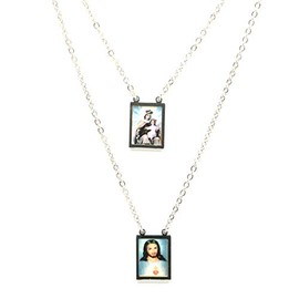 Catholic Town Sacred Heart of Jesus Christian and Our of Lady of Mount Carmel Stainless Steel Scapular (Available colors: Gold and Silver) (Silver)