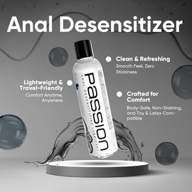 Passion Anal Desensitizing Lube, 8.25 Fl Oz - Maximum StrengthNatural Water-Based Lubricant for Comfortable Use, Long-Lasting Formula, Non-Staining & Easy to Clean