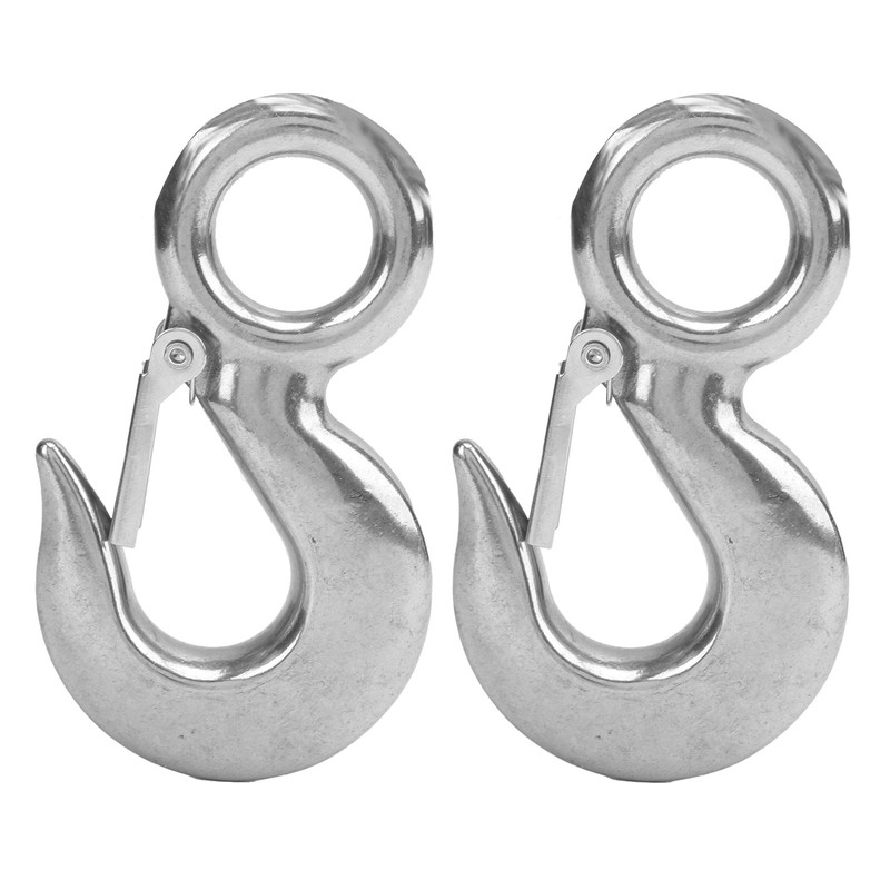 2pcs 1.5 Tons Eye Slip Hook with Safety Latch Stainless